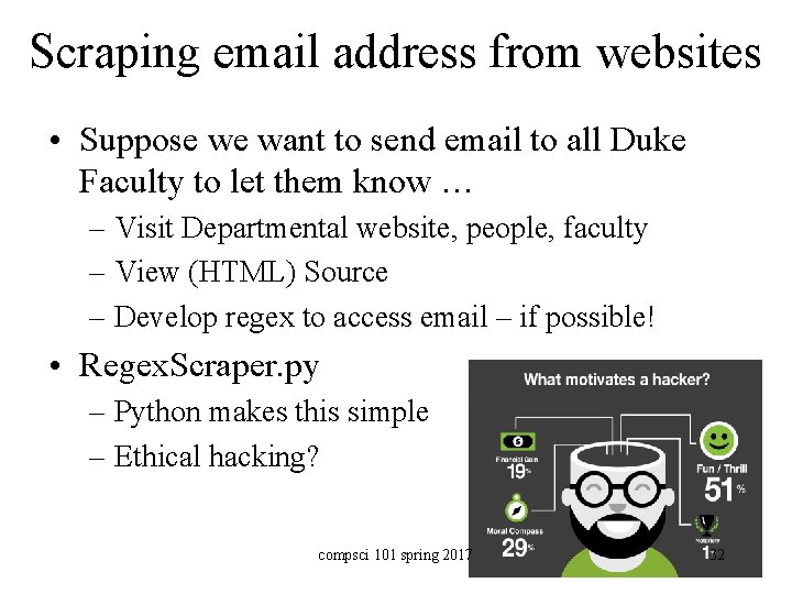 Scraping email address from websites • Suppose we want to send email to all