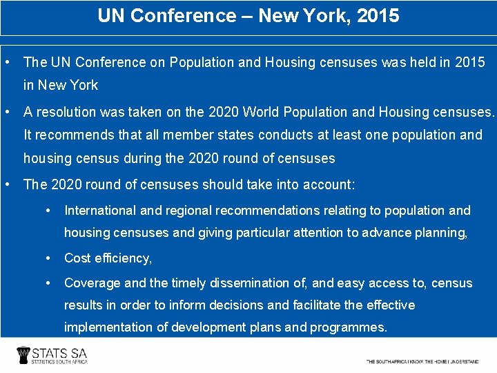 UN Conference – New York, 2015 • The UN Conference on Population and Housing