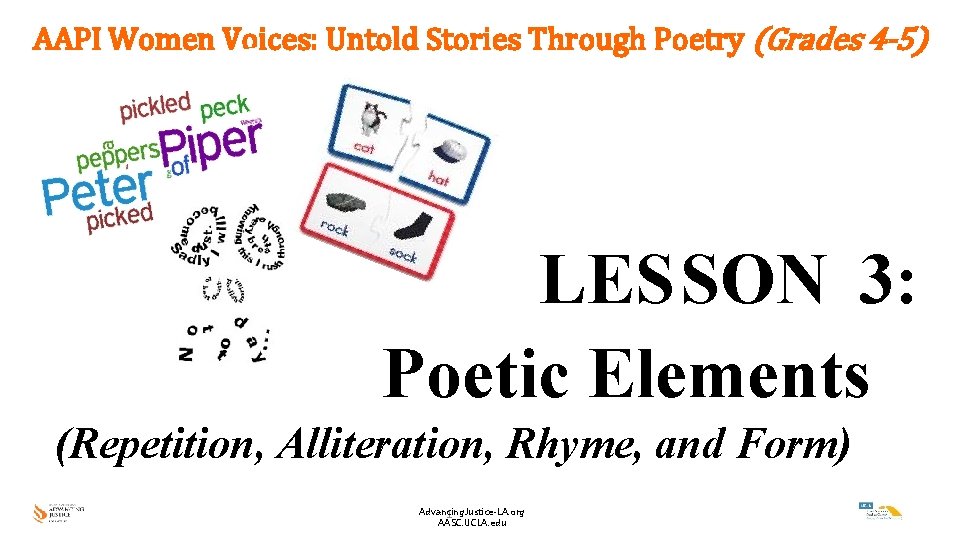 AAPI Women Voices: Untold Stories Through Poetry (Grades 4 -5) LESSON 3: Poetic Elements