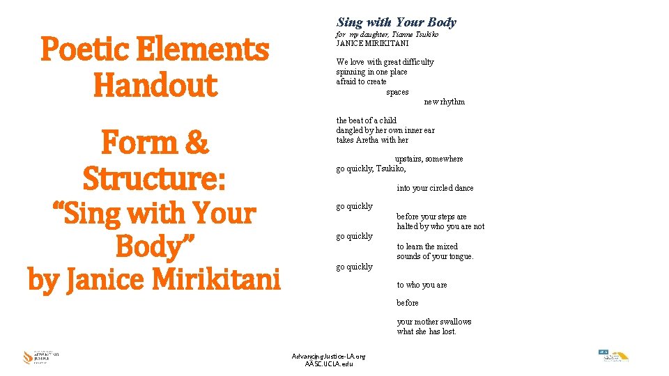 Sing with Your Body Poetic Elements Handout Form & Structure: “Sing with Your Body”