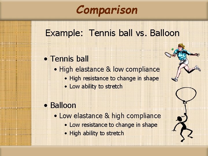 Comparison Example: Tennis ball vs. Balloon • Tennis ball • High elastance & low