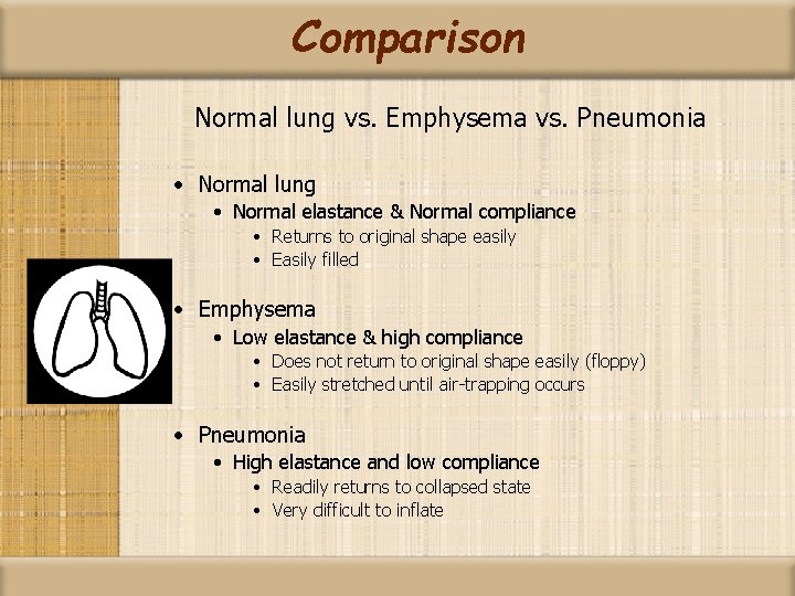 Comparison Normal lung vs. Emphysema vs. Pneumonia • Normal lung • Normal elastance &