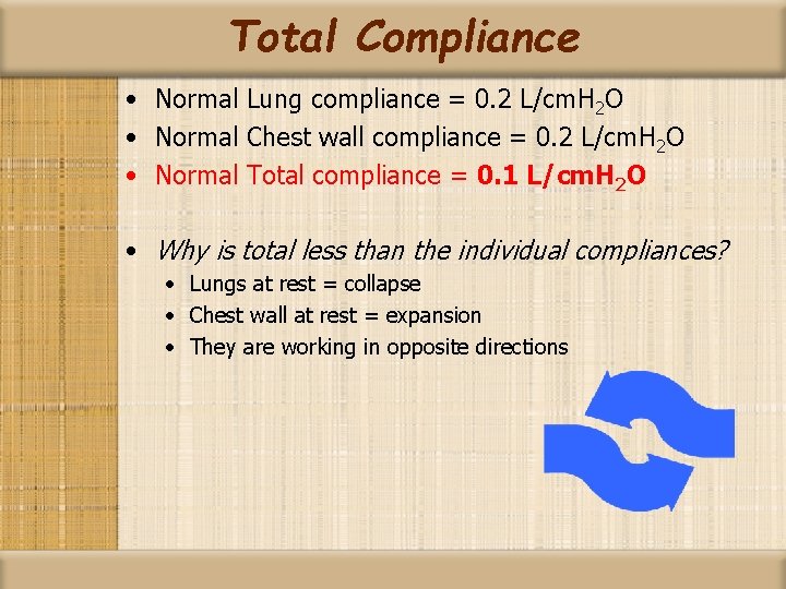 Total Compliance • Normal Lung compliance = 0. 2 L/cm. H 2 O •