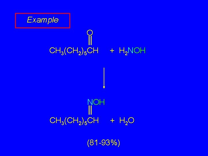 Example O CH 3(CH 2)5 CH + H 2 NOH CH 3(CH 2)5 CH Example O CH 3(CH 2)5 CH + H 2 NOH CH 3(CH 2)5 CH