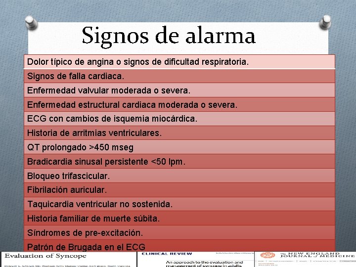 Signos de alarma Dolor típico de angina o signos de dificultad respiratoria. Signos de