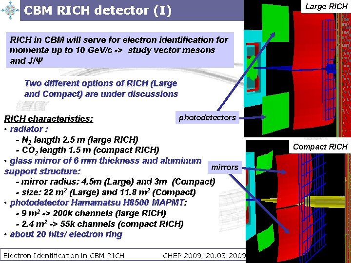 Large RICH CBM RICH detector (I) RICH in CBM will serve for electron identification Large RICH CBM RICH detector (I) RICH in CBM will serve for electron identification