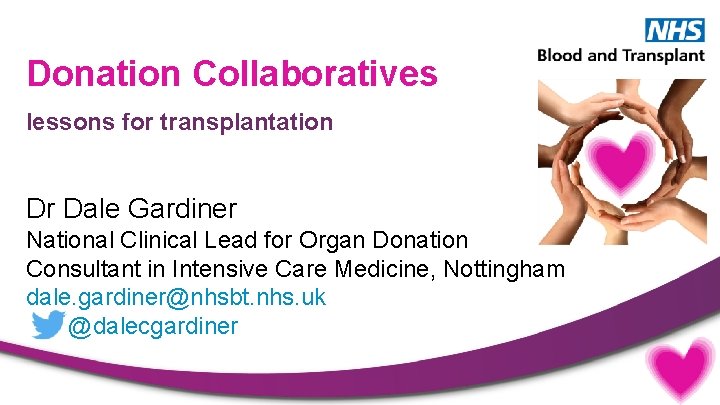 Donation Collaboratives lessons for transplantation Dr Dale Gardiner National Clinical Lead for Organ Donation