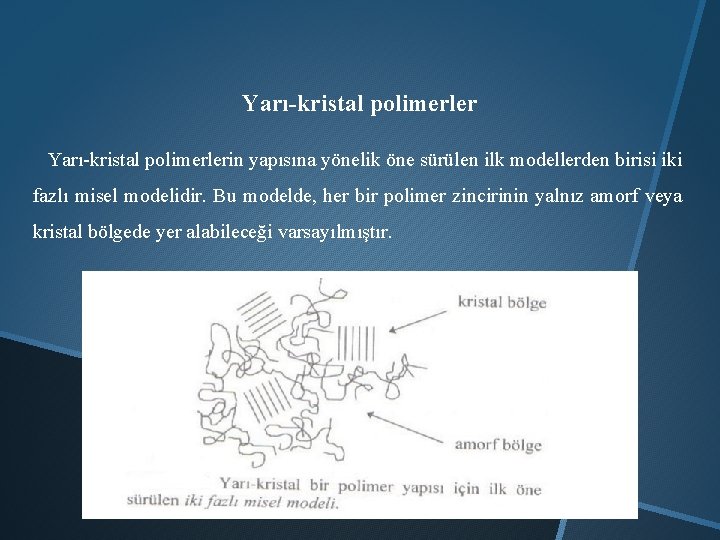 Yarı-kristal polimerlerin yapısına yönelik öne sürülen ilk modellerden birisi iki fazlı misel modelidir. Bu