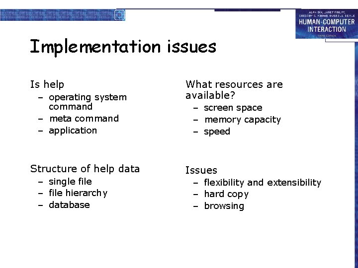 Implementation issues Is help – operating system command – meta command – application Structure Implementation issues Is help – operating system command – meta command – application Structure
