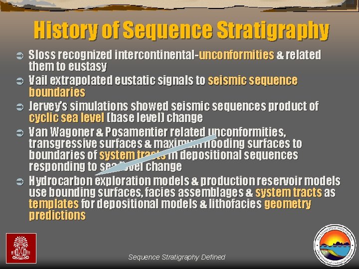 History of Sequence Stratigraphy Ü Ü Ü Sloss recognized intercontinental-unconformities & related them to