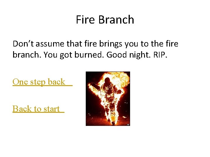 Fire Branch Don’t assume that fire brings you to the fire branch. You got