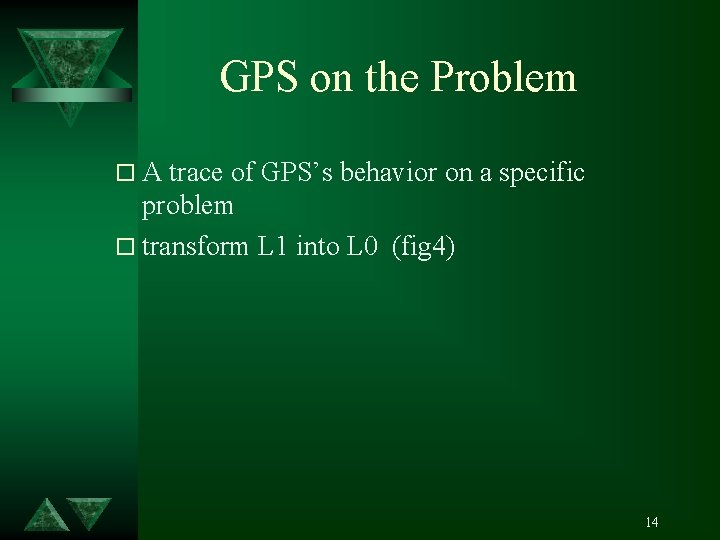 GPS on the Problem o. A trace of GPS’s behavior on a specific problem