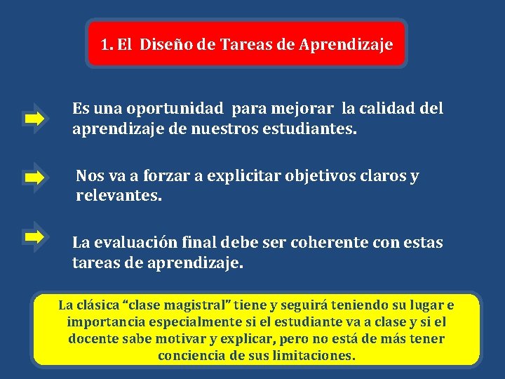 1. El Diseño de Tareas de Aprendizaje Es una oportunidad para mejorar la calidad