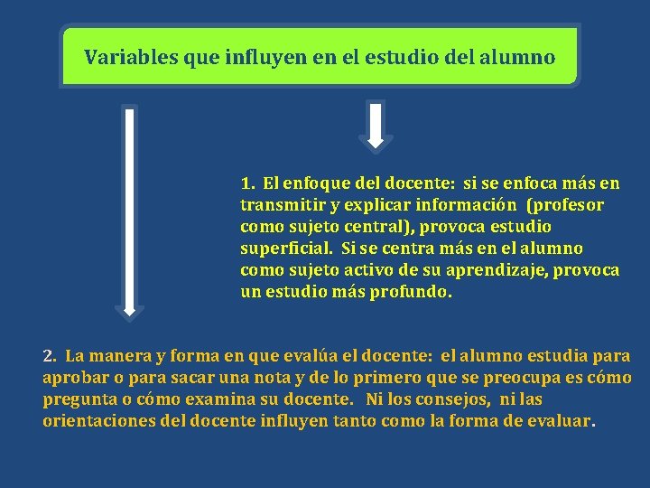 Variables que influyen en el estudio del alumno 1. El enfoque del docente: si