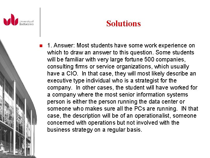 Solutions n 1. Answer: Most students have some work experience on which to draw