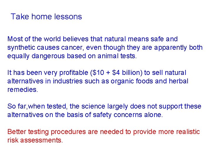 Take home lessons Most of the world believes that natural means safe and synthetic