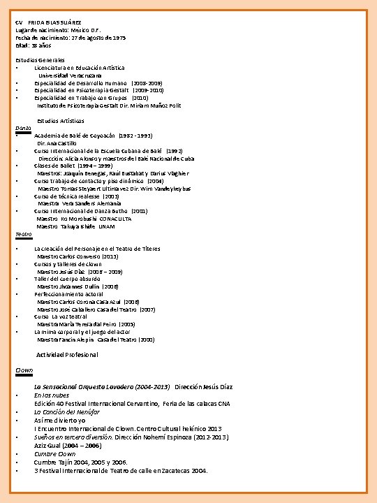 CV FRIDA ISLAS SUÁREZ Lugar de nacimiento: México D. F. Fecha de nacimiento: 27