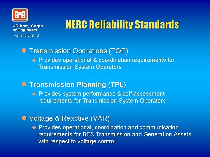 US Army Corps of Engineers Portland District NERC