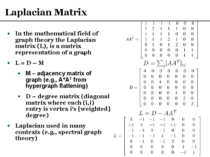 Laplacian Matrix · In the mathematical field of graph theory the Laplacian matrix (L),