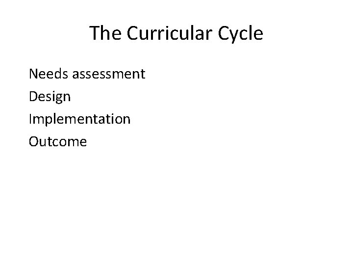 The Curricular Cycle Needs assessment Design Implementation Outcome 