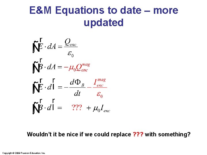 E&M Equations to date – more updated Wouldn’t it be nice if we could