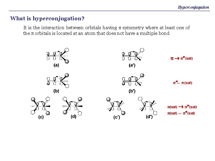 Hyperconjugation What is hyperconjugation? It is the interaction between orbitals having p symmetry where