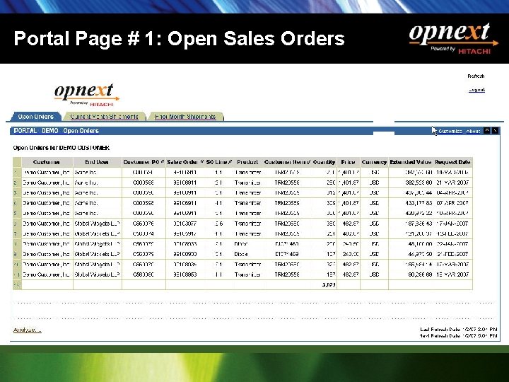 Portal Page # 1: Open Sales Orders 