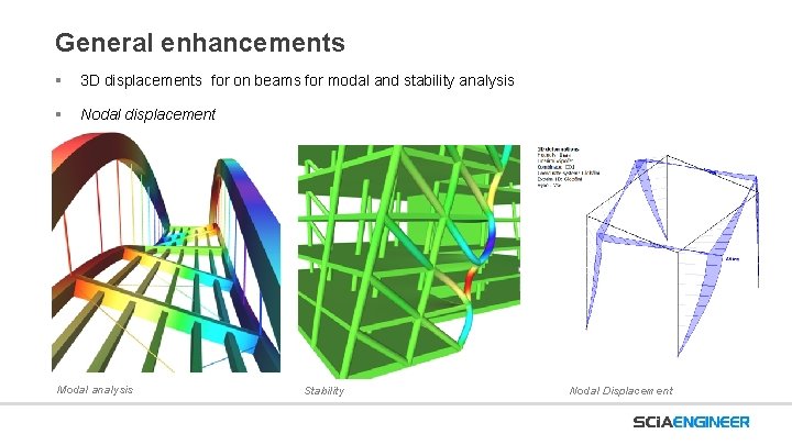 General enhancements § 3 D displacements for on beams for modal and stability analysis