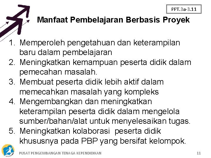 PPT. 3 a-3. 11 Manfaat Pembelajaran Berbasis Proyek 1. Memperoleh pengetahuan dan keterampilan baru