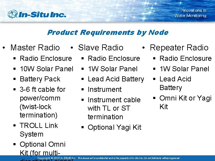 Product Requirements by Node • Master Radio § § • Slave Radio Enclosure 10