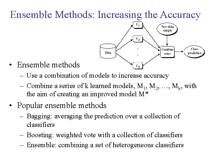 Ensemble Methods: Increasing the Accuracy • Ensemble methods – Use a combination of models