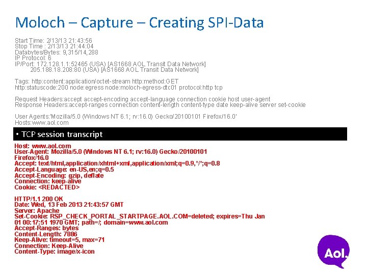 Moloch – Capture – Creating SPI-Data Start Time: 2/13/13 21: 43: 56 Stop Time