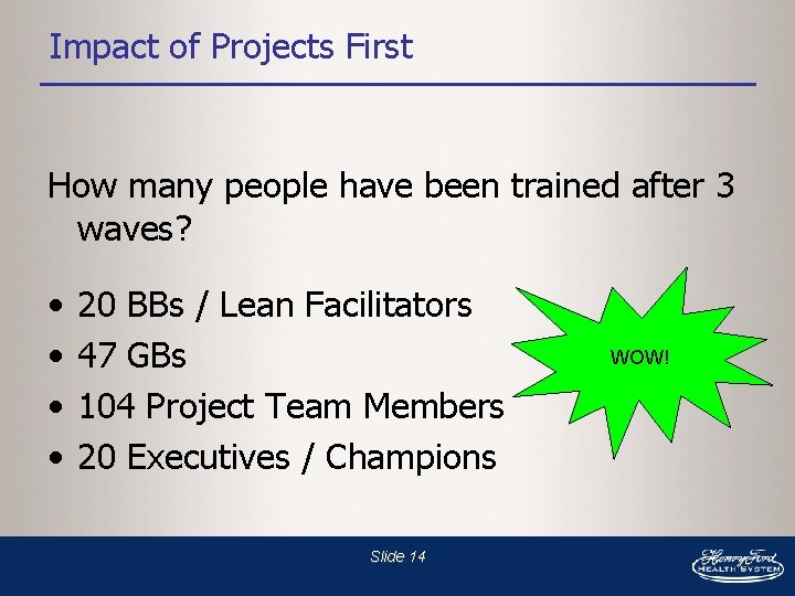 Impact of Projects First How many people have been trained after 3 waves? •