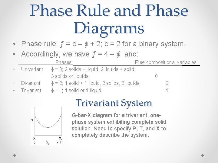 Phase Rule and Phase Diagrams • Phase rule: ƒ = c – ϕ +