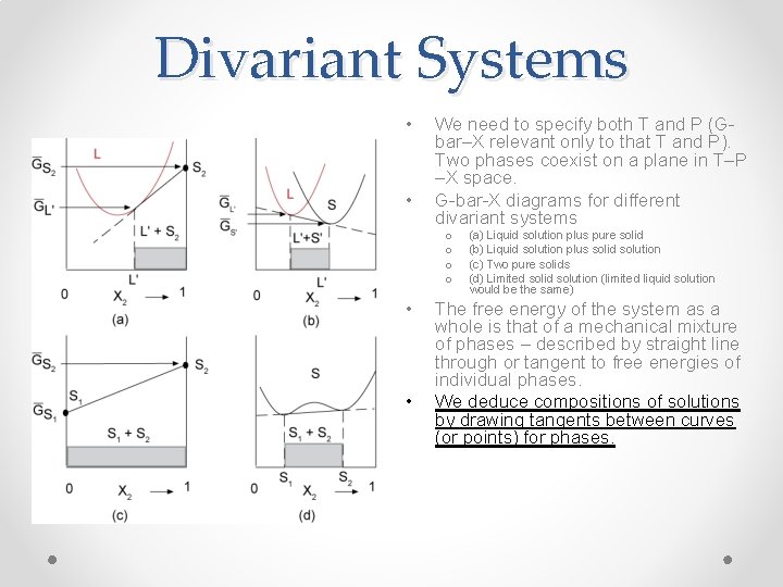 Divariant Systems • • We need to specify both T and P (Gbar–X relevant