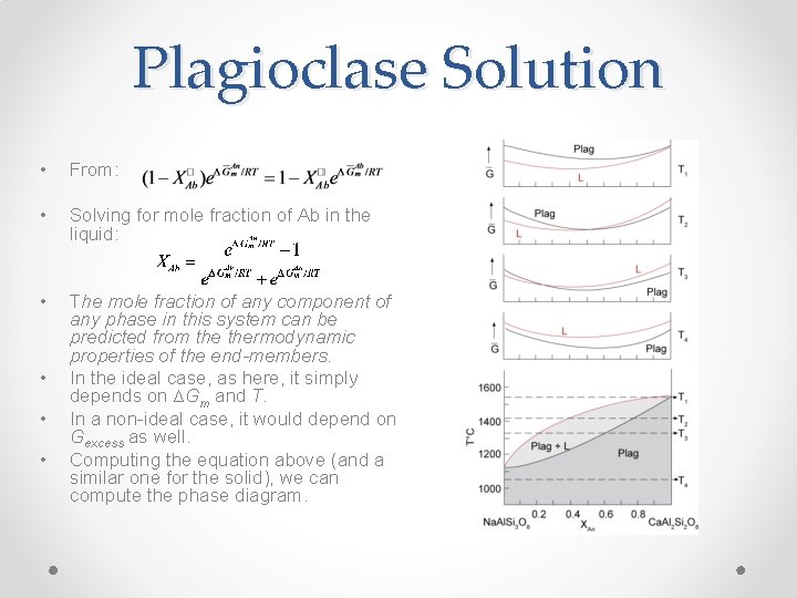 Plagioclase Solution • From: • Solving for mole fraction of Ab in the liquid: