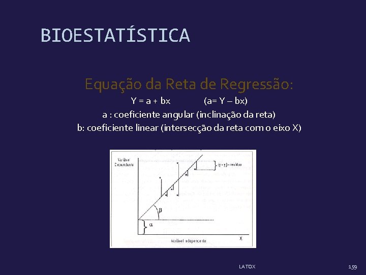 BIOESTATÍSTICA Equação da Reta de Regressão: Y = a + bx (a= Y –