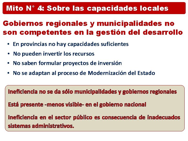 Mito N° 4: Sobre las capacidades locales Gobiernos regionales y municipalidades no son competentes