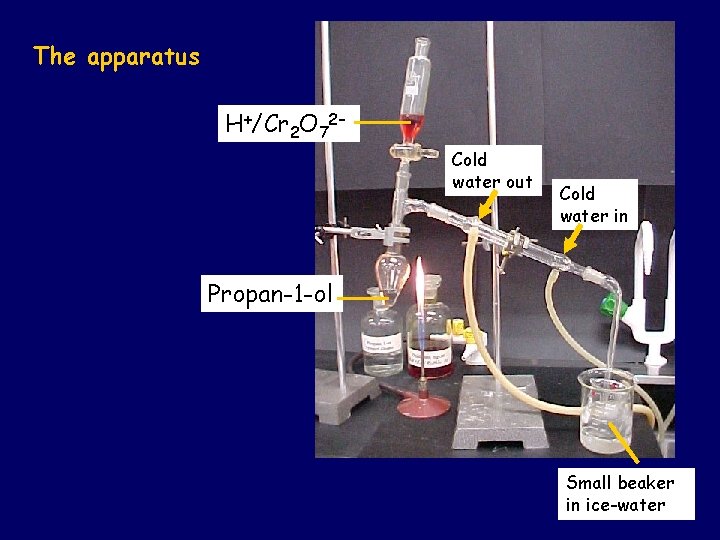 The apparatus H+/Cr 2 O 72– Cold water out Cold water in Propan-1 -ol