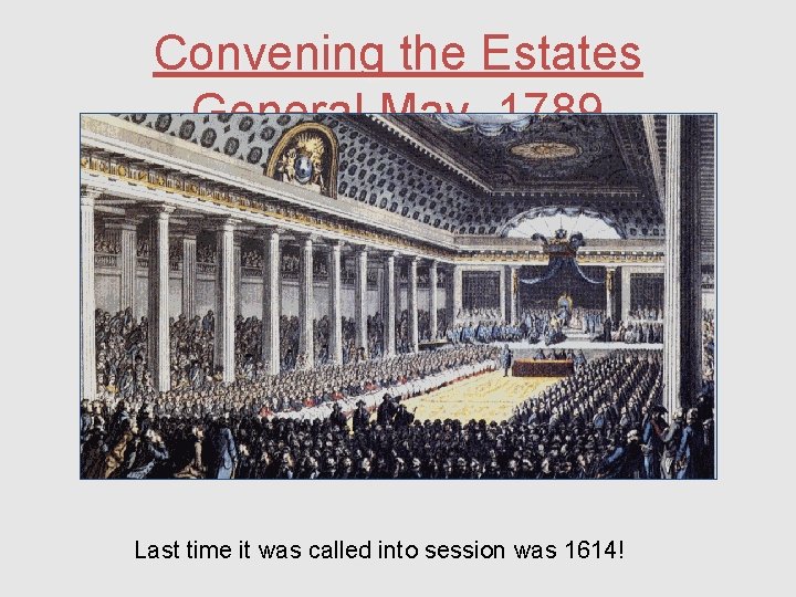 Convening the Estates General May, 1789 Last time it was called into session was