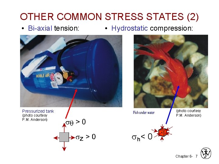 OTHER COMMON STRESS STATES (2) • Bi-axial tension: • Hydrostatic compression: (photo courtesy P.