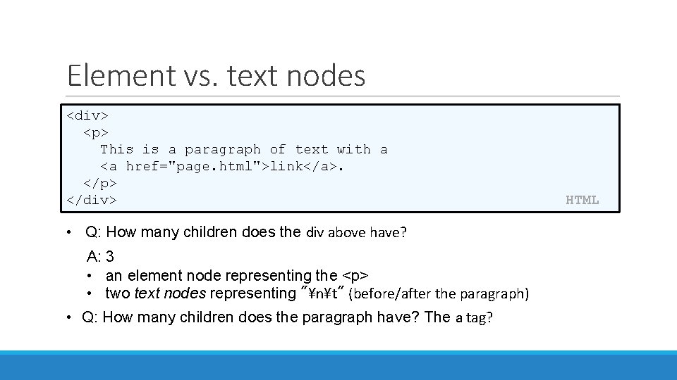 Element vs. text nodes <div> <p> This is a paragraph of text with a