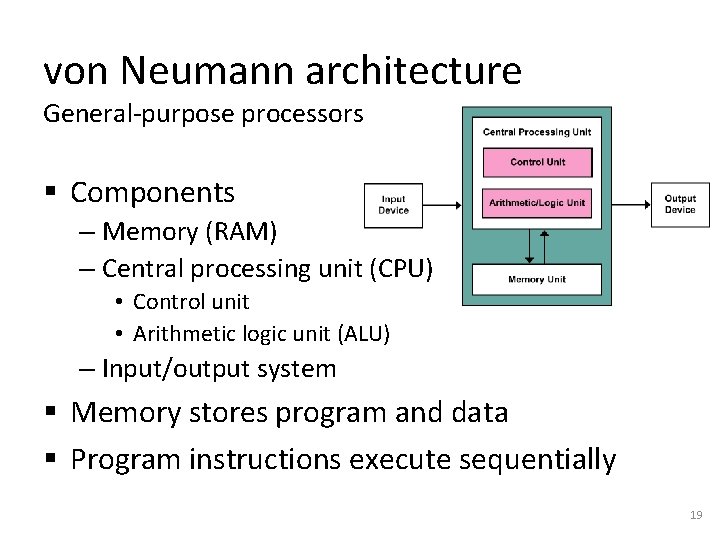 von Neumann architecture General-purpose processors § Components – Memory (RAM) – Central processing unit von Neumann architecture General-purpose processors § Components – Memory (RAM) – Central processing unit