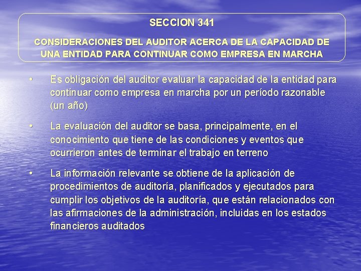 SECCION 341 CONSIDERACIONES DEL AUDITOR ACERCA DE LA CAPACIDAD DE UNA ENTIDAD PARA CONTINUAR SECCION 341 CONSIDERACIONES DEL AUDITOR ACERCA DE LA CAPACIDAD DE UNA ENTIDAD PARA CONTINUAR