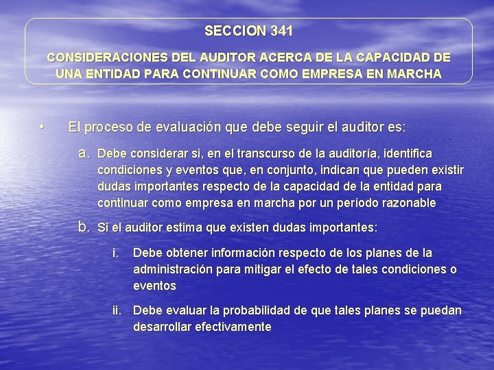 SECCION 341 CONSIDERACIONES DEL AUDITOR ACERCA DE LA CAPACIDAD DE UNA ENTIDAD PARA CONTINUAR SECCION 341 CONSIDERACIONES DEL AUDITOR ACERCA DE LA CAPACIDAD DE UNA ENTIDAD PARA CONTINUAR