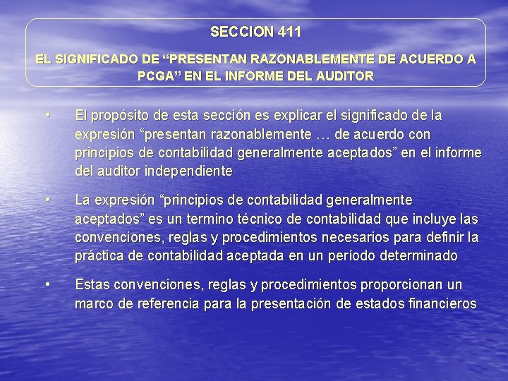 SECCION 411 EL SIGNIFICADO DE “PRESENTAN RAZONABLEMENTE DE ACUERDO A PCGA” EN EL INFORME SECCION 411 EL SIGNIFICADO DE “PRESENTAN RAZONABLEMENTE DE ACUERDO A PCGA” EN EL INFORME