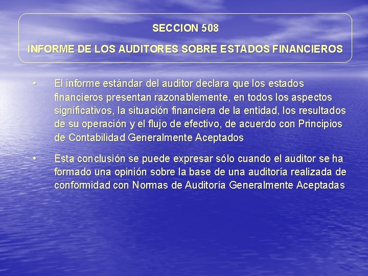 SECCION 508 INFORME DE LOS AUDITORES SOBRE ESTADOS FINANCIEROS • El informe estándar del SECCION 508 INFORME DE LOS AUDITORES SOBRE ESTADOS FINANCIEROS • El informe estándar del