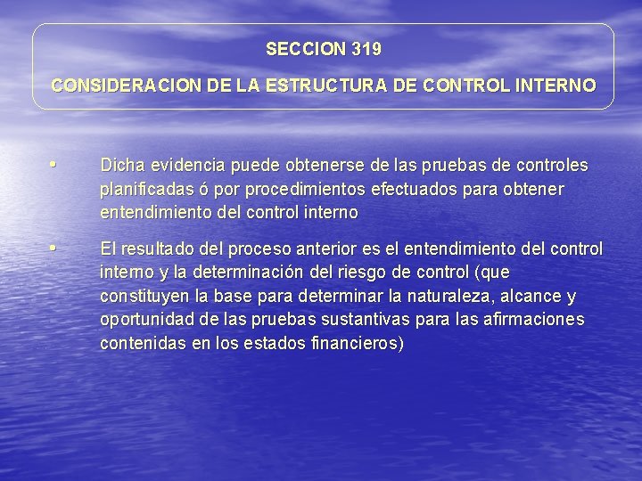 SECCION 319 CONSIDERACION DE LA ESTRUCTURA DE CONTROL INTERNO • Dicha evidencia puede obtenerse SECCION 319 CONSIDERACION DE LA ESTRUCTURA DE CONTROL INTERNO • Dicha evidencia puede obtenerse