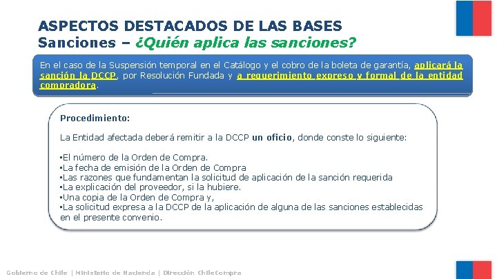 ASPECTOS DESTACADOS DE LAS BASES Sanciones – ¿Quién aplica las sanciones? En el caso