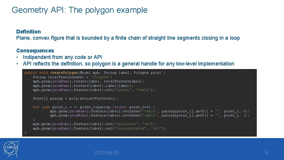 Geometry API: The polygon example Definition Plane, convex figure that is bounded by a Geometry API: The polygon example Definition Plane, convex figure that is bounded by a